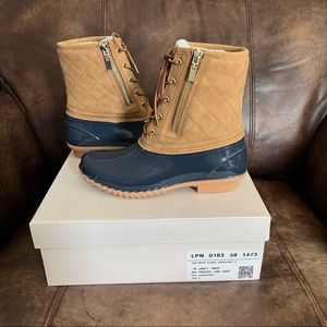 Justfab cognac and navy boots